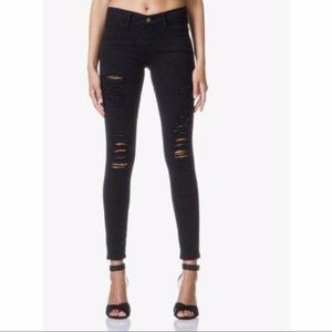 Frame Mid Rise Skinny Ankle Distressed Destroyed Jean in Black